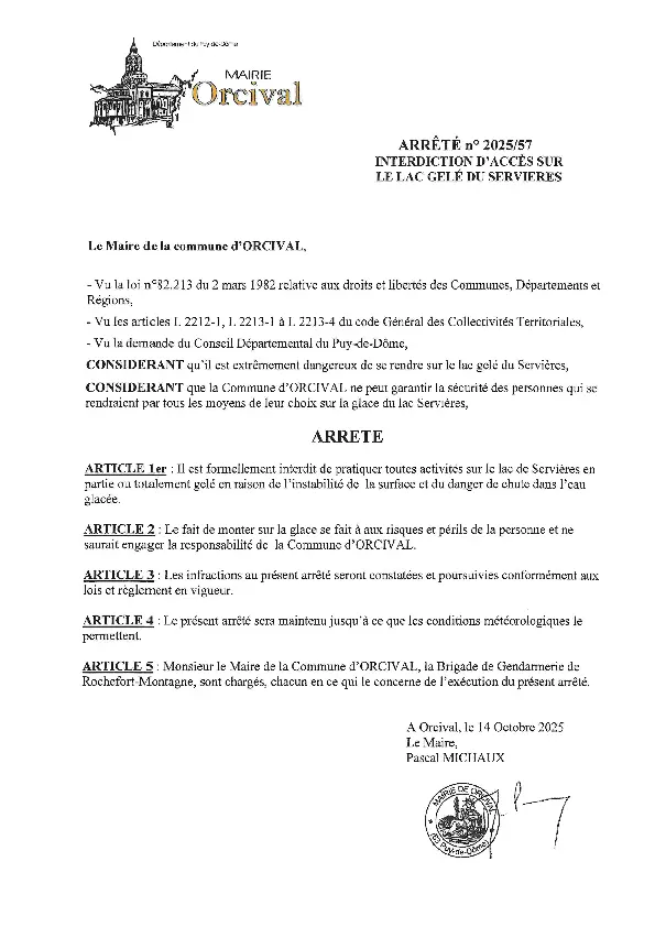 Interdiction acc&egrave;s lac gel&eacute;