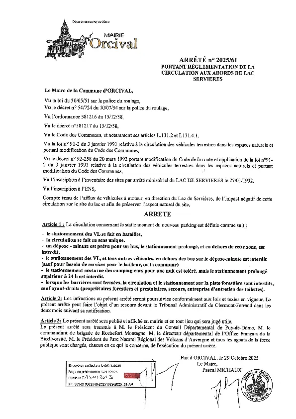 R&eacute;glementation circulation abords Lac Servi&egrave;res