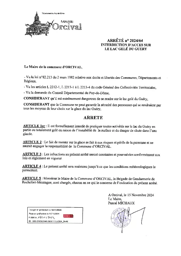 Interdiction acc&egrave;s sur lac gel&eacute;